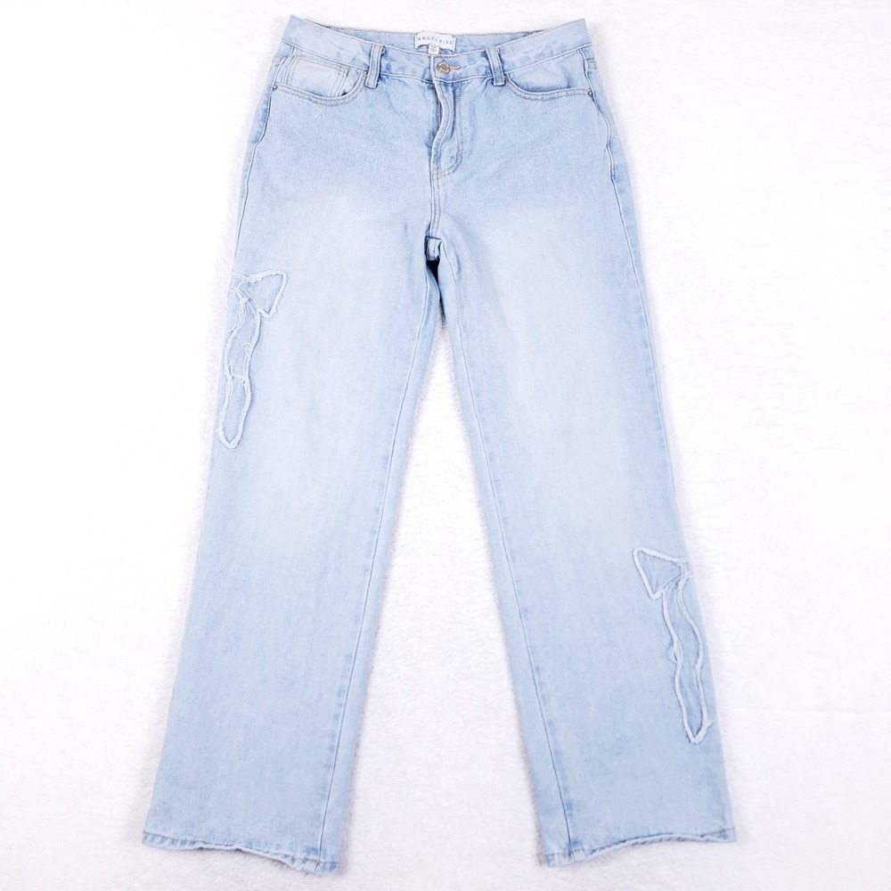 ANGELKISS Straight Leg Jeans‎ Size 5/27 Blue Light Wash Y2K Coquette Core